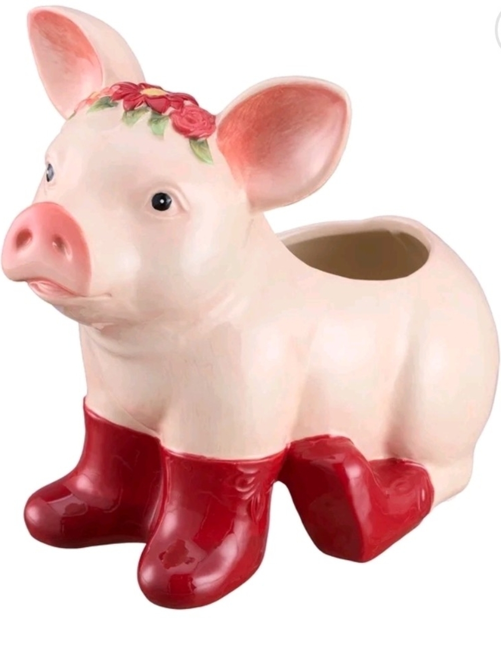 The Pioneer Women Pink Pig Planter with Red Boots - Decorative Home Bath Accent
